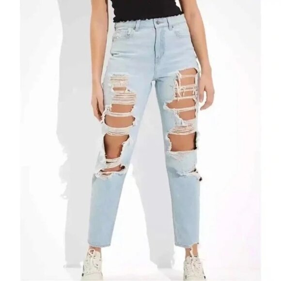American Eagle Outfitters Denim - American Eagle Straight Taper Distressed Mom Jeans Women's Size 00 Long